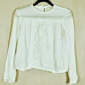 ZARA Semi-sheer White top with Embroidery
